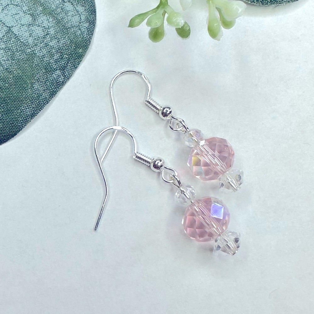 3/$25 Sparkly Pink Faceted Glass Silver Earrings